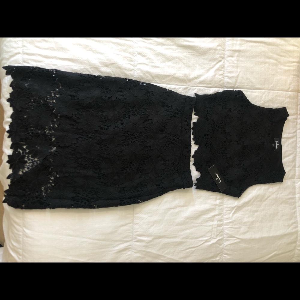 Lulu's Black Lace Skirt Set